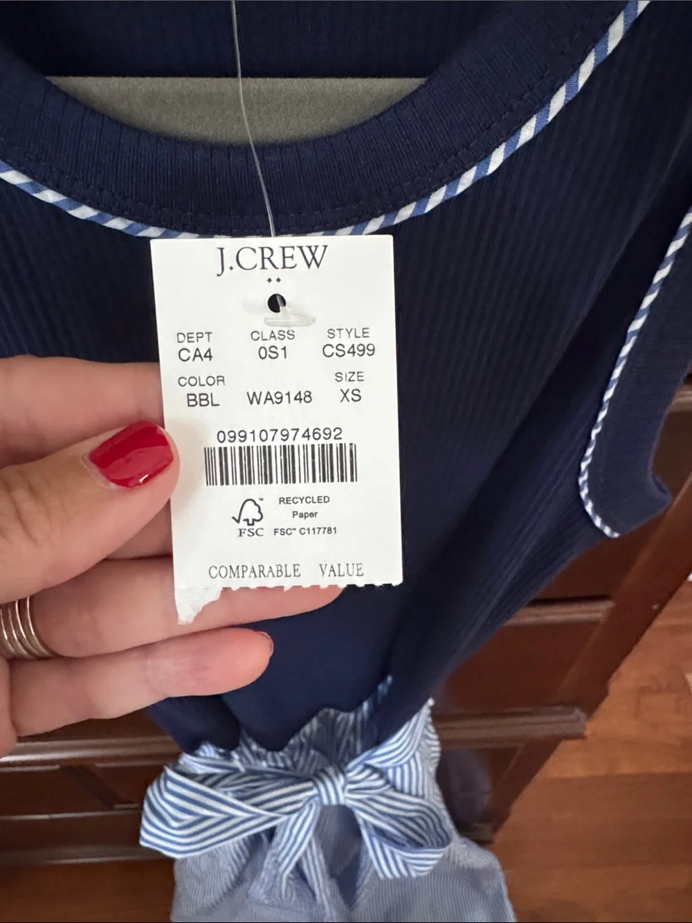 J. Crew Navy Ribbed Tank & Blue/White Striped Skirt Midi Dress